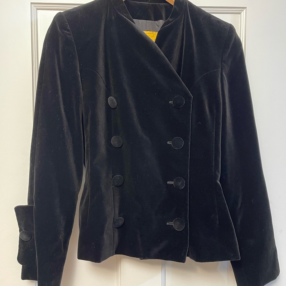 Ines de la Fressange Couture 100%Cotton Black Velvet Jacket Sz 36 Made In France